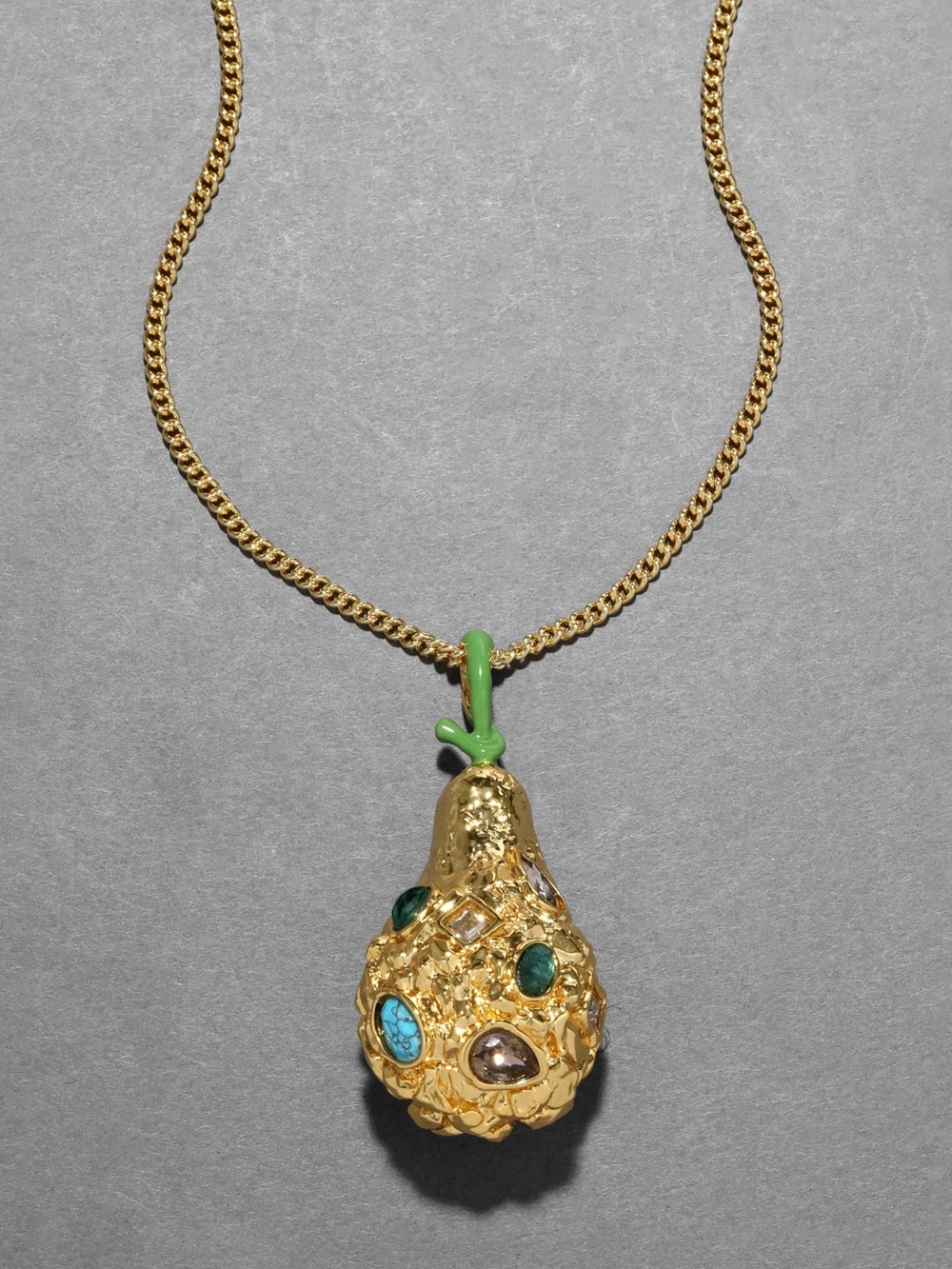Alexis Bittar Brut Gold Jewel Studded Pear Pendant Necklace